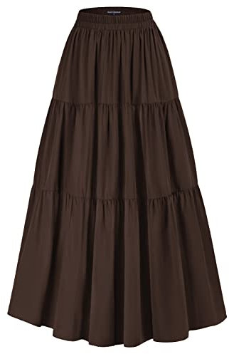 SCARLET DARKNESS Maxi-Röcke für Damen, Sommer, fließender Renaissance-Rock mit Taschen, Kaffee, Mittel