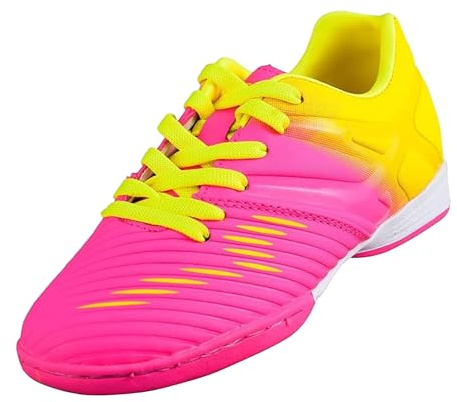 Vizari Liga Indoor-Fußballschuhe für Kinder, 100 % Synthetik, maschinenwaschbar, Gummisohle, langlebig und bequem für Jungen und Mädchen, Verwendung für Indoor-Fußball und Futsal, pink/gelb, 26 EU