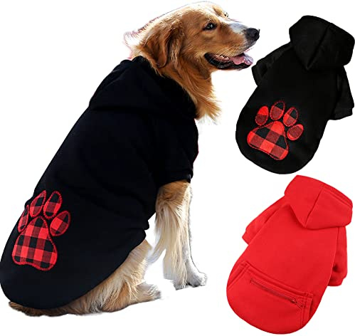 SUPJADE Hundepullover für große Hunde, Kostüme, Kleidung, für den Winter, Warmer Mantel, Urlaub, Weihnachten, Haustiere, Größe M, Schwarz + Rot, 2 Stück
