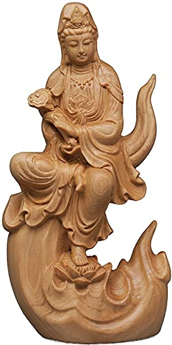 Skulpturen Mini-Statue Wohnkultur Random Styl Kuan Yin Statue Figur, Holz Guan Yin Statue Figur Göttin der Barmherzigkeit Quan Yin s Buddha Home Office Dekoration,Holz (Color : Wood) ( Farbe : Wood ,