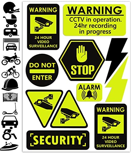 SkinoEu Juego de 11 pegatinas reflectantes reflectantes de seguridad para 24 horas, CCTV, sistema de alarma, señal de advertencia de parada D 6
