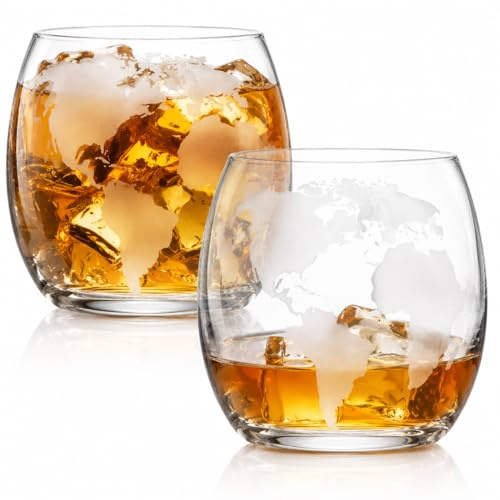 SHERCHPRY 2Er Set Transparente Glasbecher Mit Weltkarte Motiv Karten-Druckgläser Aus Glas 3.35In Für Whisky Rum Getränke Zuhause Bar Restaurant Hochzeit Geschenk