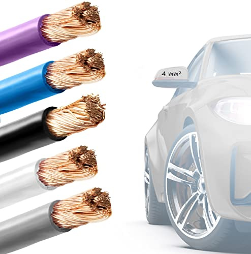 EBROM FLRY 4 mm² Fahrzeugleitung in violett-blau-schwarz-weiß-grau, je 4 m | von 1 bis 50 m - 4 mm2 KFZ Leitung, 5 Farben im Satz, in Ihrer Wunschlänge, flexibel 90 ± 5 Shore - 99,99% Kupfer PVC FLRy