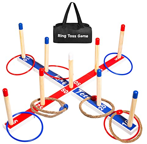 U&C Planet Large Quoits,Wooden Ring Toss Game for Kids and Adults,10 Pcs Ropes &10 Pcs Plastic Rings with Carry Bag, Throwing Tossing Game for Family,Party Toss Game