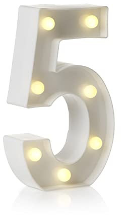 Auraglow LED Alphabet Letter & Number Light Sign Decorations, Lamp for Home Birthday Party Event, Night Lights, Battery Powered Letters And Numbers With Four Hour Timer (5)