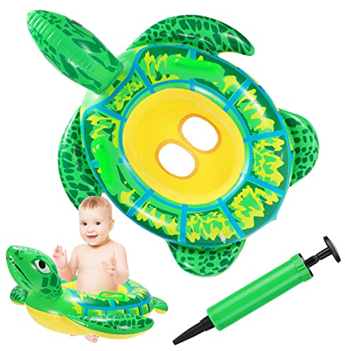 Baby Schwimmring in Simulation Schildkröte, Baby Float Aufblasbar Schwimmhilfe Ring Mit Sitz und Inflator Schwimmsitz Schwimmtrainer Pool Auftriebshilfegerät für Kleinkinder ab 6 Monate bis 3 Jahre