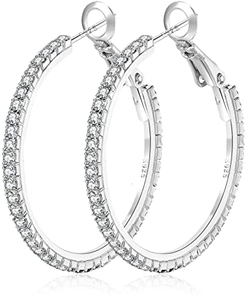 MOROTOLE 925 Sterling Silber Strass Hoop Ohrringe Mode dünn Silber Strass Hoops Hypoallergene große Silber Hoops Ohrringe für Frauen Mädchen Schmuck Geschenke 20/30/40/50/60/70mm Silber Creolen