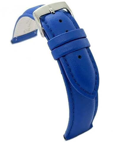 diloy XL Lederarmband für klassische Uhr glattes genähtes Rindsleder gepolstert Speziallänge Größen 10mm 12mm 14mm 16mm 18mm 20mm 22mm 24mm 26mm 28mm 30mm 302EL Blau 24mm