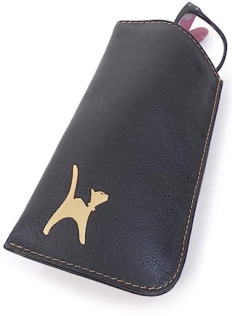 Catwalk Collection Handbags - Custodia per Occhiali in Vera Pelle - Porta Occhiali da Sole - Astuccio per Occhiali - con Scatola Regalo - Iris - Nero