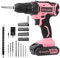 Yougfin Cordless Drill Set, 20V Power Drill Driver With Battery & Charger, 3/8'' Keyless Chuck, Variable Speed, 25+1 Torque Setting, Pink & Black