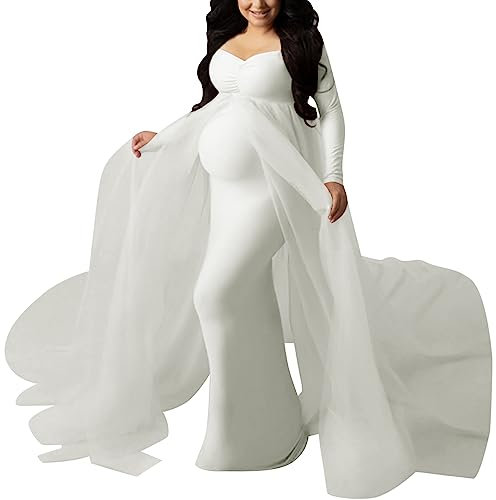 LAEMILIA Robe de Grossesse Shooting Photo Robe Maternité Tulle Longue Photoshoot Robe Enceinte Photographie Robe de Cérémonie Mariage Vêtement Maternité Elégant pour Soirée Cocktail M-XXL