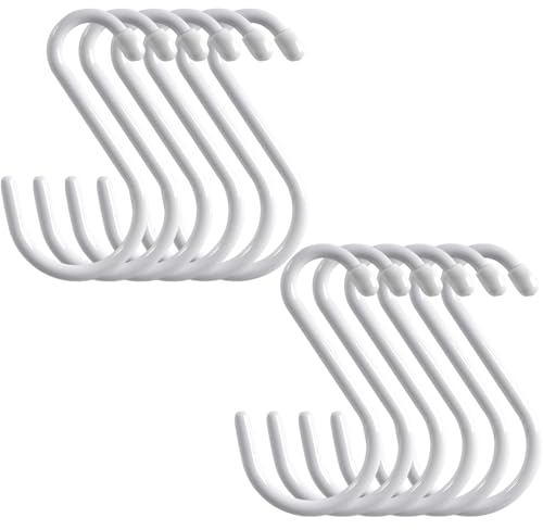 Cozihom 15,2 cm robuste S-Haken mit Vinylbeschichtung, schwarze gummierte S-Haken, extra dicke, rutschfeste Metall-S-Kleiderbügel für Schrank, Garten, Garage, Küche, zum Aufhängen, Weiß, 12 Stück