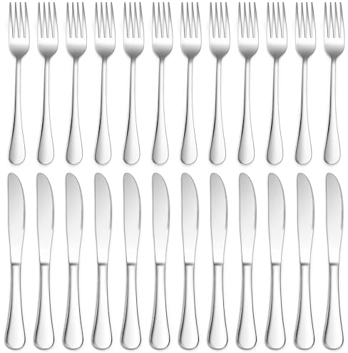 Joyfair Set di posate da bistecca, 24 pezzi, in acciaio inox, coltelli da tavola e forchette, set di posate da bistecca per 12 persone, coltelli e forchette, per casa/ristorante, lucidati e lavabili