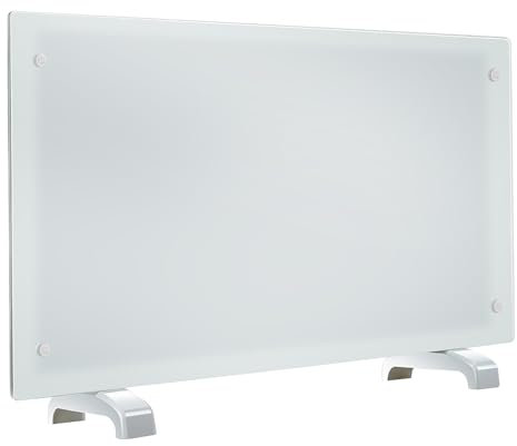 Electric Heater Glass Panel Radiator - Ultra Slim (11cm) - 2Kw - Adjustable Thermostat - Wall Mountable or Free Standing - Wall Bracket Included, White