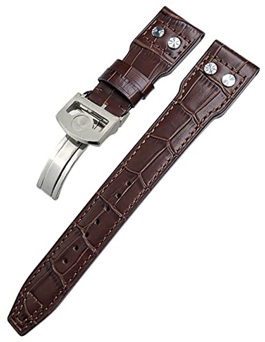 TPUOTI 21mm Nieten Echtes Leder Armband Fit Für IWC Big Pilot TOP GUN Uhr IW3777 Kalbsleder Armband, Black Buckle, Achat
