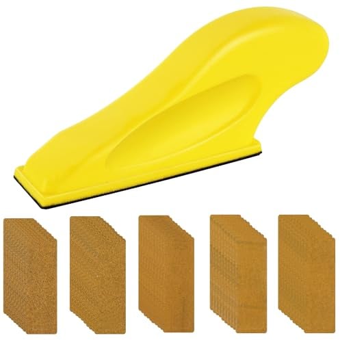 1 microsmerigliatrice con 50 pezzi di carta vetrata, levigatrice a mano, fogli di carta vetrata, mini levigatrice manuale per legno, utensili per la levigatura manuale per mobili in legno, 5 misure,