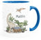 SpecialMe® Kindertasse Dino mit Namen personalisiert Dinosaurier T-Rex Tasse aus Keramik für Kinder Jungen Mädchen weiß-innen-blau standard