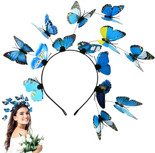 Schmetterling Haarreif, Schmetterlings-Fascinator Stirnbänder, Schmetterling Kopfschmuck, Haarreifen Schmetterling, für Schmetterlingsrollenspiel, Hochzeit, Schießrequisiten (Blau)