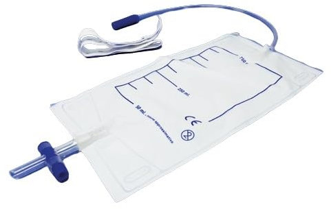 Bolsa de orina de pierna 750 cc (10 piezas) con válvula antirreflujo y grifo (tubo de 10 cm) - Polybag - Para incontinencia y personas mayores - Profesional
