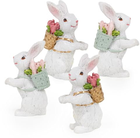 Logbuch-Verlag 4 kleine mini Osterhasen Hasen Figuren Ostern Deko weiß bunt Ostergeschenk Osterdeko 6 cm