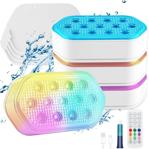 Luci per piscina, luci a LED sommergibili ricaricabili, impermeabili IP68, 16 colori, luce galleggiante magnetica con telecomando ricaricabile, luce per piscina fuori terra, vasca da bagno, confezione