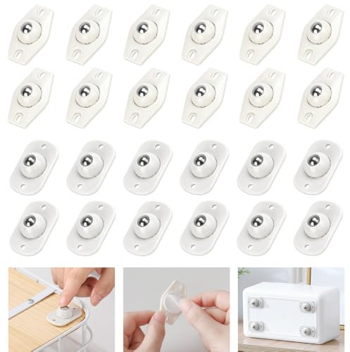 LANSKYLAN 24 Pcs Mini Roulette Auto Adhésive, Petite Roulette Pivotante à 360°, Petite Roue pour Meuble en Plastique, Mini Roulette à Bille, Petite Roue Pivotante, pour Poubelle Boîte Caisson Meuble