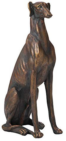 Glitzhome Guardian Dog Statue für den Außenbereich, Garten, Windhund, Skulptur, rechtes Gesicht, 76,8 cm hoch, Bronze