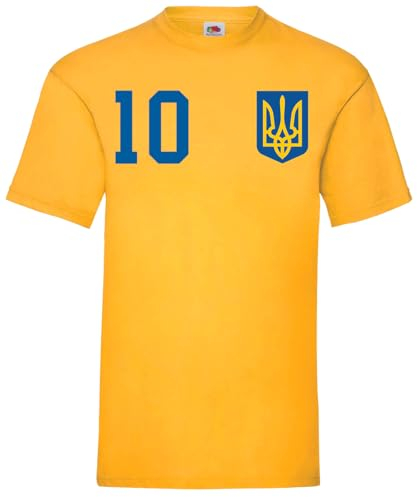 Herren T-Shirt Ukraine Ukrajina Trikot mit eigenem Namen + Nummer - Gelb S