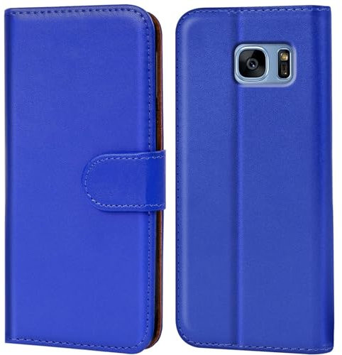 CoolGadget Klapphülle für Samsung Galaxy S7 Edge, PU Leder Schutzhülle mit Kartenfächern und Aufstellfunktion, Blau