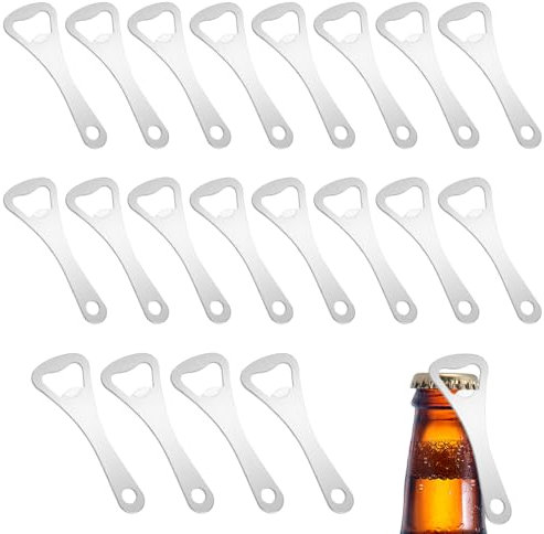 24 Piezas Abridor de Botellas Plano, Abridores de Botellas de Acero Inoxidable, Abrebotellas de Cerveza, Abrebotellas Metal Pequeño para Hogar, Pub, al Aire Libre, Hombres, Plata, 9.2 x 3.5 cm