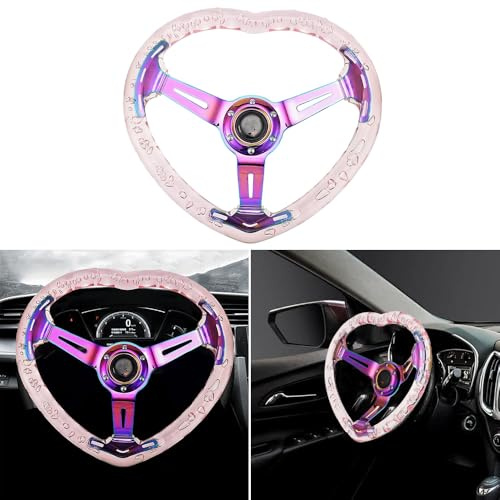 JSCARLIFE Universelles Rennlenkrad, Drifting Deep Dish Lenkrad, Drifting Steering Wheel 13.39/340mm, 6 Bolzen Grip Acryl mit Hupenknopf für die meisten Fahrzeuge, Rennwagen (Rosa)