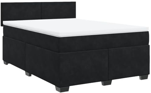 vidaXL Boxspringbett mit Matratze Schwarz 140x200 cm Samt