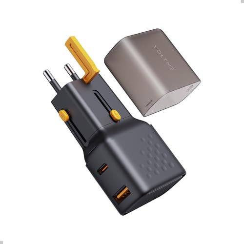 VOLTME Adattatore da Viaggio 35W Spina USB-C Universale, VITO 35W Spina 2 porte 1*USB e 1*USB C Nero universale, Adattatore Da Viaggio GaN Ricarica rapida QC3.0, PD tipo C per viaggi all'estero