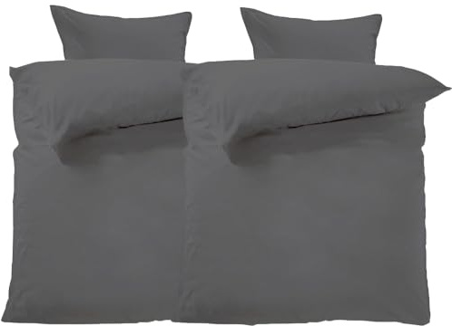 Lavea Bettwäsche 135x200 cm, 4teilig, Anthrazit, Unifarbig,100% Baumwolle - Atmungsaktiv, Nachhaltig, Pflegeleicht, ÖKO-TEX, 2X Ganzjahres Bettwäsche mit Reißverschluss und 2X Kissenbezug 40x80 cm