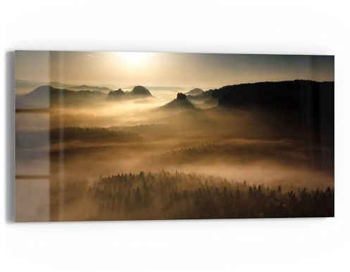 DEQORI Glasbild Echtglas | Motiv Goldener Waldhauch | horizontal einteilig 60x30 cm | schöne Dekoration | Wandbild für Wohnzimmer, Schlafzimmer, Flur & Küche | moderne Wanddeko
