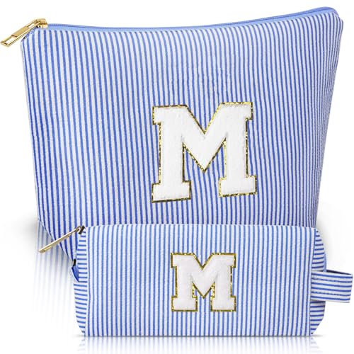 Aucuu Borsa per Cosmetici Donna, 2 Pezzi Trousse Trucchi Organizer, Personalizzata Iniziale, Pochette Trucchi, Borsa Cosmetica, Trousse da Viaggio, Regalo Compleanno Natale Ideale per Donna Ragazze
