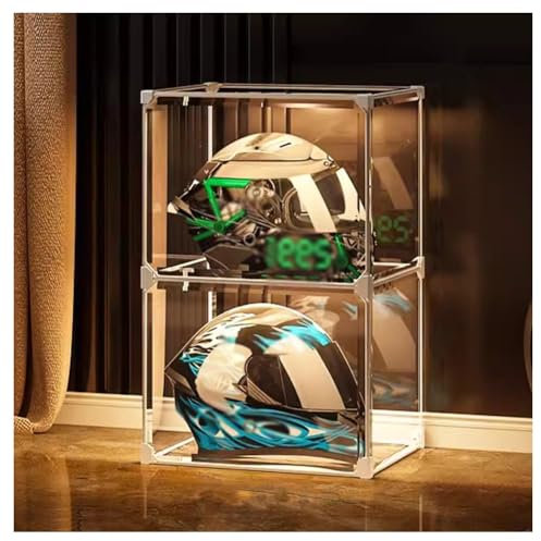 Hat Display Stand,Helmet Organize Display Cabinet with LED Light, Luminous Motorcycle Helmet Storage Rack, Clear Stackable Plastic Storage Bins, Book & Cosmetic Display Showcase(2pcs)