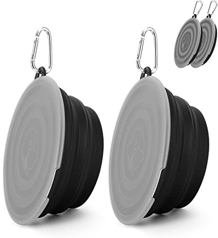 Gamelles Pliables Bols avec Couvercle Chienes Bols d’Eau pour Chien Voyage Bols pour Chat et Chienes Hauteur du Bols Peut Ajustée Léger Protable pour Marche Randonnée Camping (Noir*2, Grand)