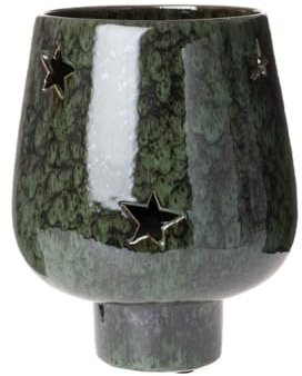 finehomegarden Stimmungsvolles Windlicht Keramik Sterne grün glasiert Ø18cm H20cm Teelichthalter Kerzenhalter