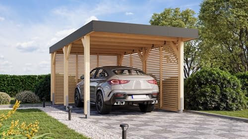 CHILLROI® Karibu Leimholzcarport mit EIN oder Zwei Stellplätzen, optional mit Seitenwänden (Einzelcarport - mit Seitenwänden)
