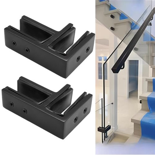 KMERCE Pince Clôture en Verre en Acier Inoxydable 304 - Fixation clôture en verre de Garde-Corps d'Escalier -Balustrade en verre pour balcon, jardin, terrasse (90 degrés - NOIR) pour verre 10-12mm