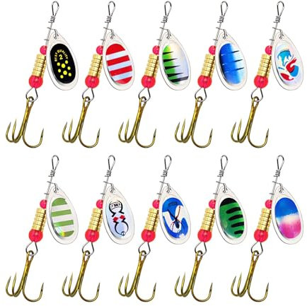 RTRTGS 10 Stück Angelköder Blinker/Spinner/Wobbler Set, forellenköder,blinker angeln, Angelset mit Tragetasche für Hecht, Zander, Barsch und Forelle angelzubehör