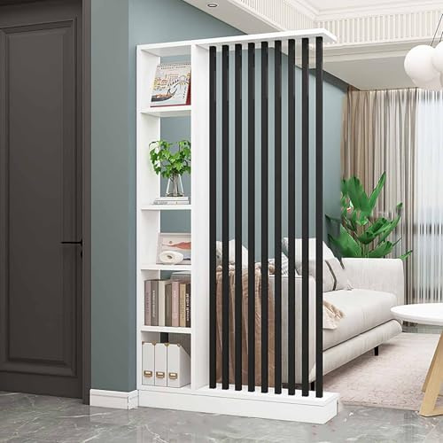 Stellwand / Raumteiler Stehend von Boden bis Decke, Moderne Freistehende Holz-Sichtschutzwand mit Regalen für Wohnzimmer - Eingangsbereich Raumteiler Sichtschutz