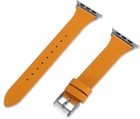 Italian Genuine Leather Strap Women for Apple Watch Series 11 10 9 8 7 6 5 4 3 2 1 SE3 SE2 SE, SGS Certified Dressy Bracelet Cute Band for iWatch 38mm 40mm 41mm 42mm, Yellow