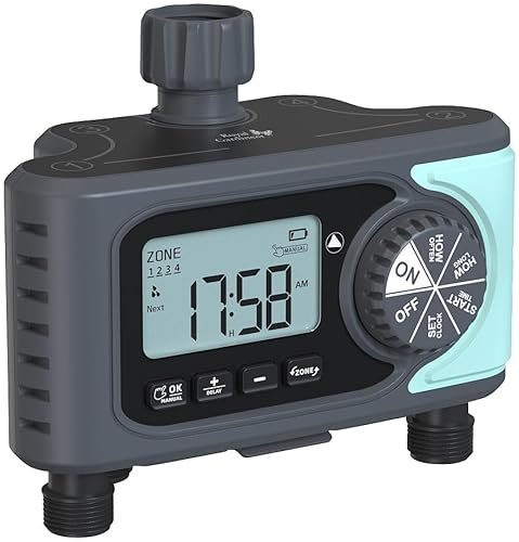 Royal Gardineer Wassertimer: Digitaler Bewässerungscomputer mit Display, 4 Zonen, programmierbar (Bewässerungscomputer Schlauch, Digital-Bewässerungsadapter, Feuchtigkeitsmesser)
