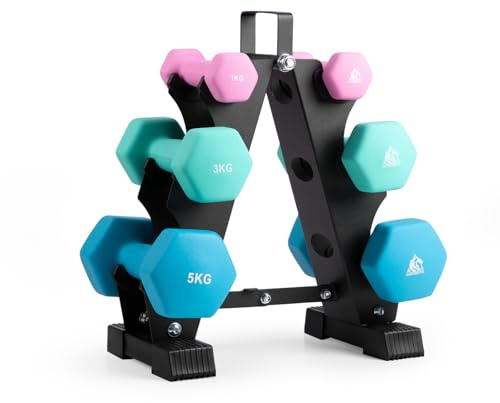 LIONSCOOL Premium Neopren Hantel-Sets mit 3 Paar oder 5 Paar mit solidem tragbaren Stahlgestell für das Fitnessstudio zu Hause (Pastellfarben, 1+3+5)