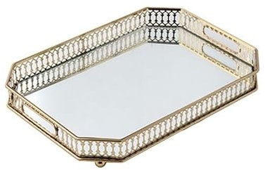 Vassoio Specchio Vetro Vassoio da tè Vassoio Portaoggetti Oro Casa Soggiorno Tavolino da caffè Luce Lusso Vassoio Portaoggetti per Tazze Organizzatore da Scrivania (D)