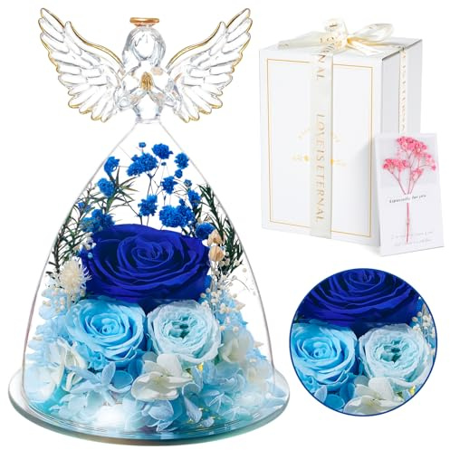 Ewige Rose Geschenke | Ewige Rose in Engel Glaskuppel mit Einer wunderschönen Geschenkbox | Konservierte Blumen Handgemachte Infinity Rose für Frauen Freundin Mutter zu Valentinstag Weihnachten