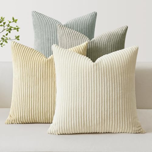 JOTOM 4er Set Cord Kissenbezüge Kissenhülle Dekorative Zierkissen Couchkissen Sofakissen Dekokissen Kordsamt Kissenbezug Deko Kissenhülle für Sofa Wohnzimmer (45x45cm, Neutral)