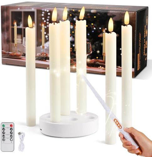KIKILIVE LED Stabkerzen 6 Stück, wiederaufladbar mit Ladestation | Mit Zauberstab‑Fernbedienung und Timer‑Funktion, sichere rauchfreie Deko für Wohnzimmer, Halloween‑ und Weihnachtsfeiern